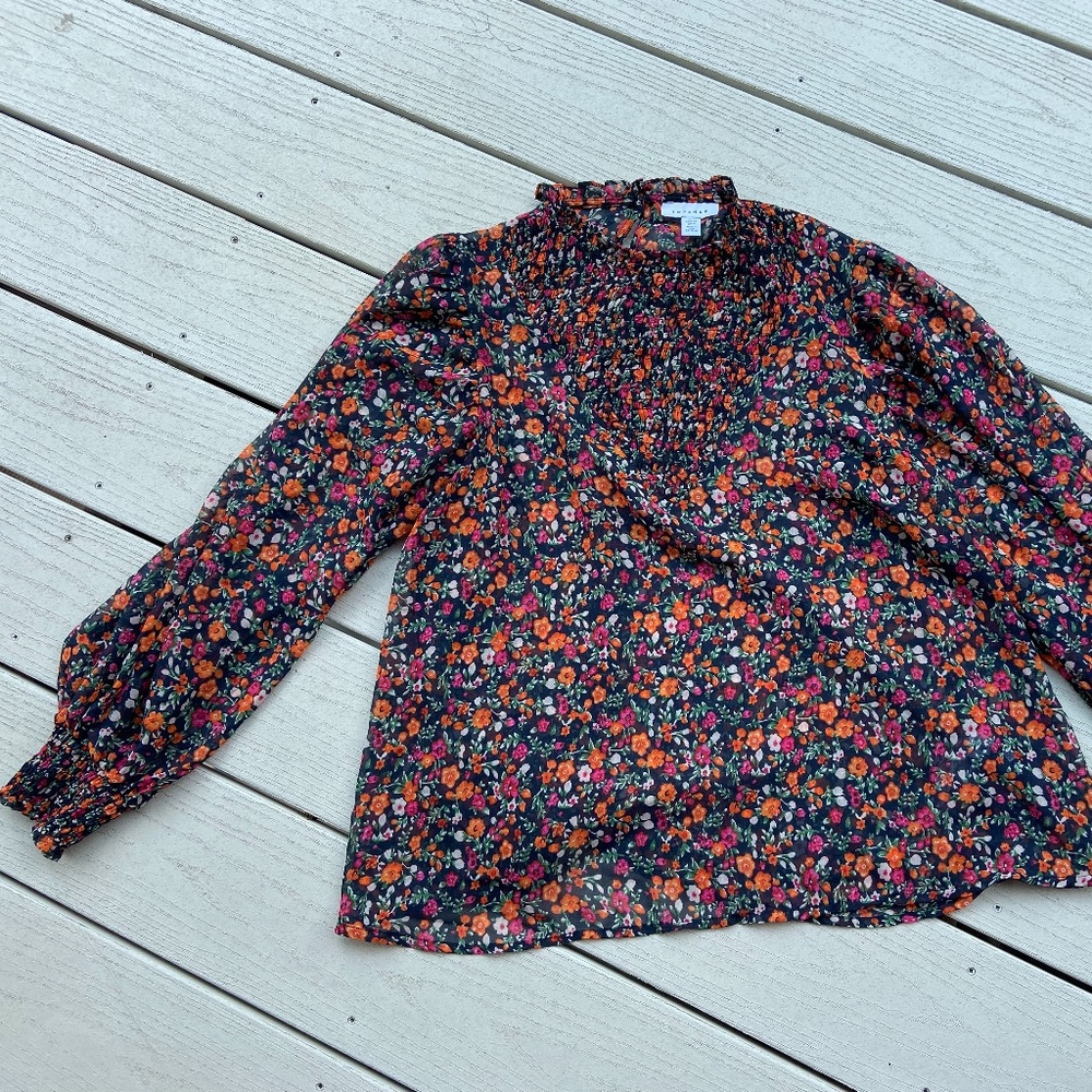 Topshop Floral Mock Neck Top, Size 4